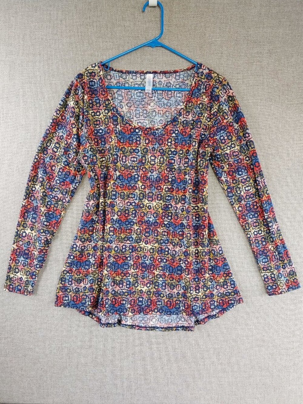 LuLaRoe Womens Multi-Color Geometric Knit Stretch Long Sleeve Scoop Neck Top XL